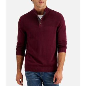 Men's Button Mock Neck Sweater, Created For Macy's In Red Plum